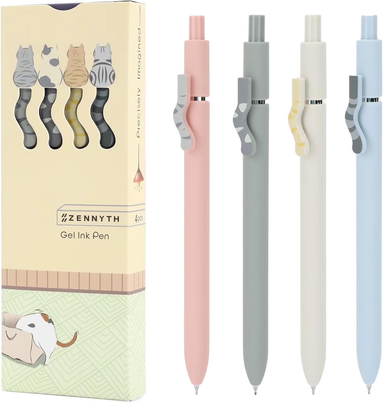 Cute Cat Pens, 4 Pcs 0.5Mm Quick Dry Black Ink Gel Pens Fine Point Smooth Writin