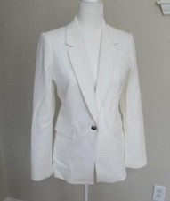 WHBM womens 4 white pique textured 1 button lined blazer military inspired