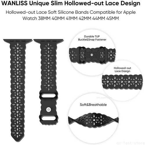 Soft Silicone Lace iWatch Band Wrist Strap For Apple Watch 10 9 8 7 6 5 4 3 SE 2 - Picture 3 of 14