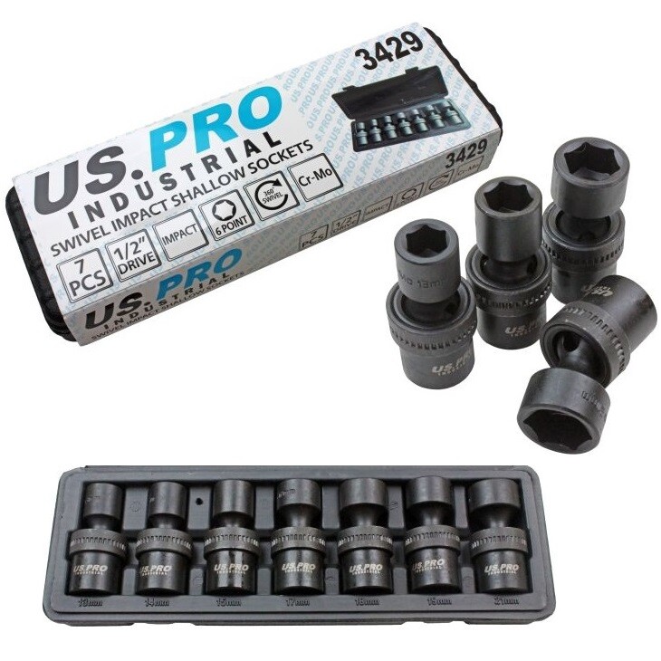 1/2"" Drive WOBBLE JOINT IMPACT SOCKET SET by US PRO INDUSTRIAL Metric UJ Sockets