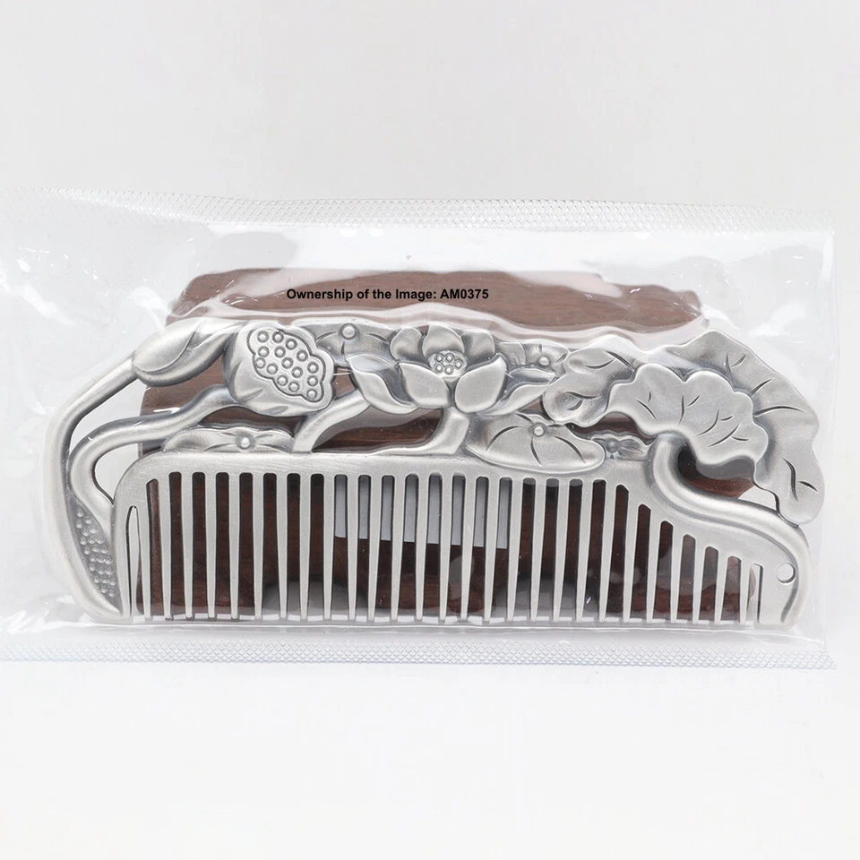 Peine de pelo de plata fina pura plata pura 999 mango de loto cuidado del cabello 3,97 pulgadas/68 g Foto 2 de 4