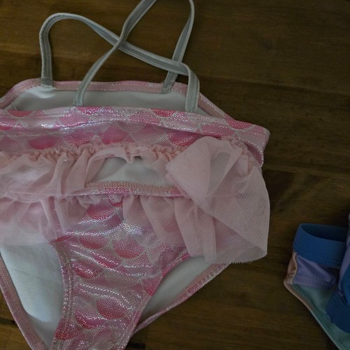 Girls Bathing Suit Set of 3! Size 4-5T Strawberry, Stripes, Mermaid. - Picture 4 of 11
