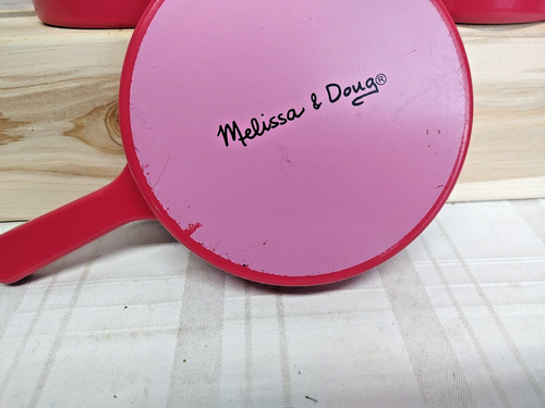 Melissa & Doug Red Wooden Pots And Pans With Lids Toy Cooking Set Of 3 - Picture 3 of 13