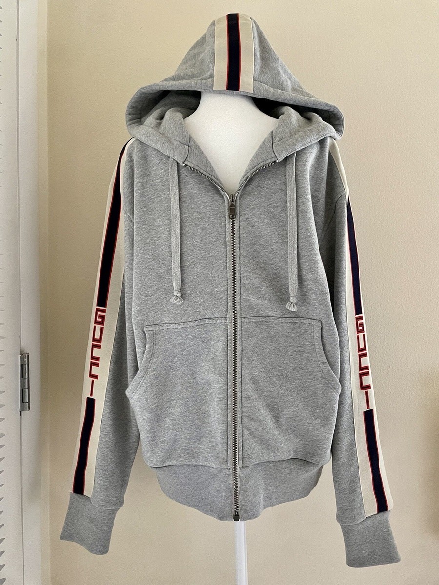 GUCCI Logo Stripe Sweatshirt Track Zip Jacket Hoodie Grey GUCCI Logo Stripe Sweatshirt Track Zip Jacket Hoodie Grey