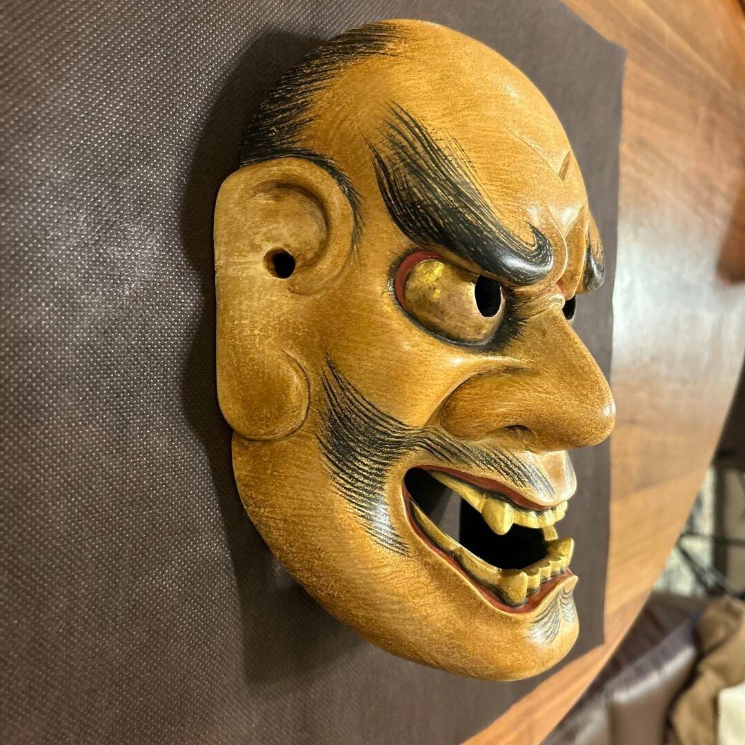 彫刻・オブジェ Wooden Noh Mask Y3600 NOH MASK Ikkaku Sennin wood carving signed Japan
