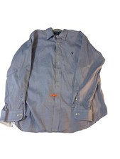 RALPH LAUREN Classic Fit Mens Blue Polo Logo Preppy Button Dress Shirt Size 17