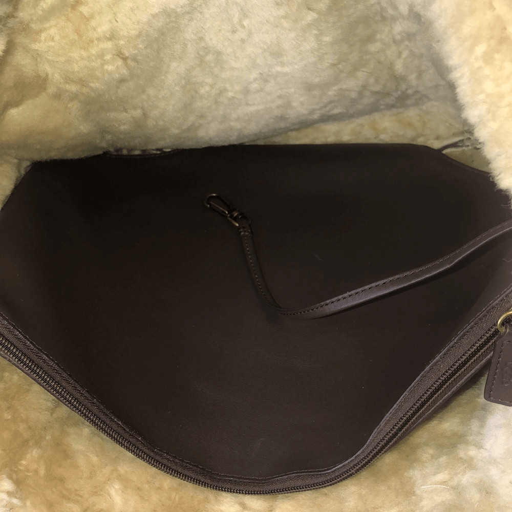UGG Large Plum & Ivory Leather Shearling Sheepskin Tote Bag MINT CONDITION image 10