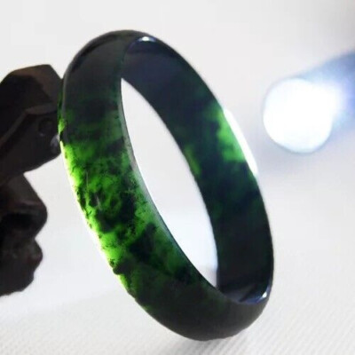 54-64mm Certified Grade Natural Black Green Jade Gems Bracelet Bangle AAAAA