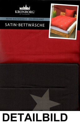 Kronborg Satin Bettwäsche Sterne rot/anthrazit Doubleface - 135x 200cm Baumwolle