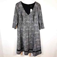 NWT Lane Bryant 18/20 Party Dress black silver 1/2 sleeve elegant midi a line