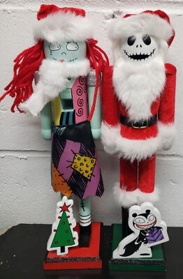 DISNEY Set of 2 Wooden Christmas Nutcrackers13"NIGHTMARE BEFORE CHRISTMAS SALLY&JACK,WG