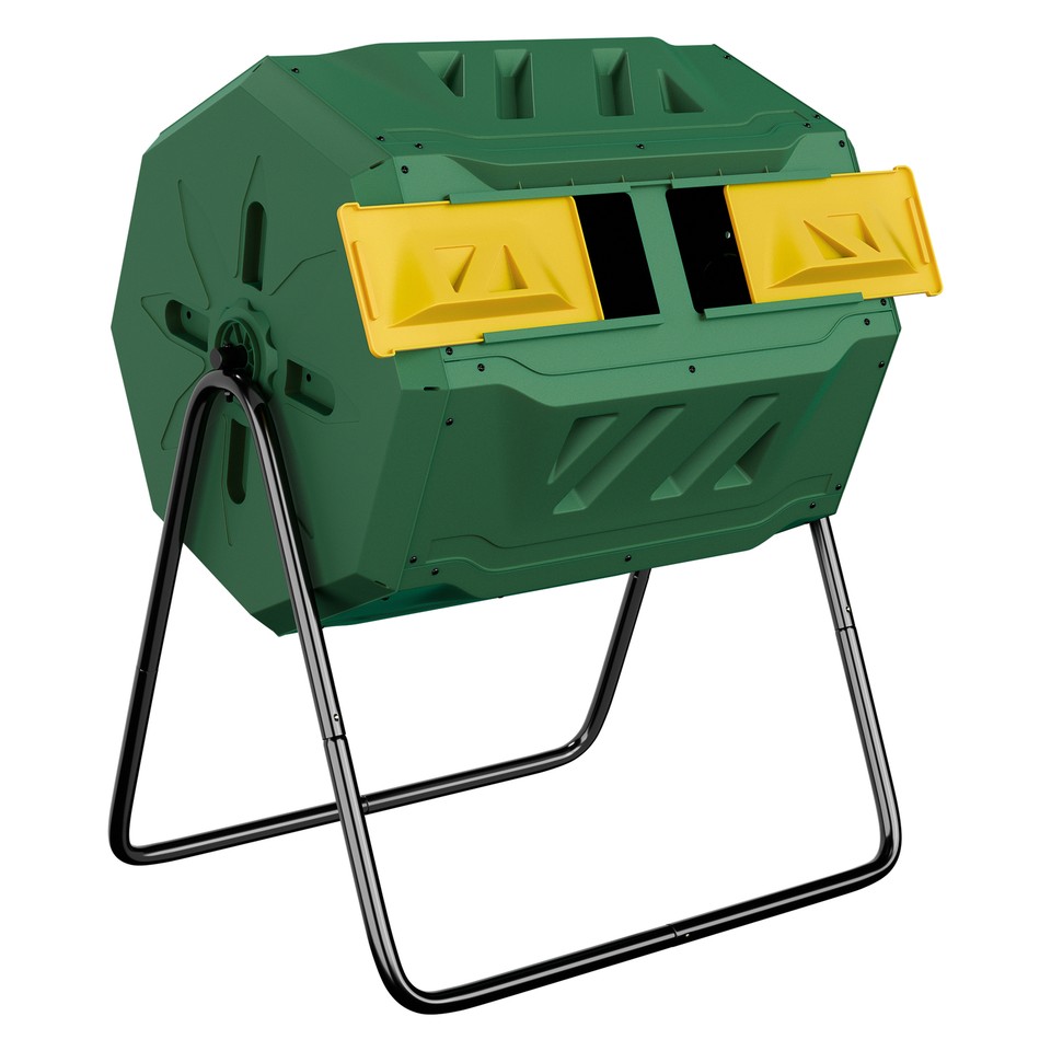 Outdoor Compost Tumbler Dual Rotating 43Gal Tumbling Composter Green ...