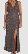 Nightway Women Purple V-Neck Sleeveless Glitter-Lace Gown Dress Size 4