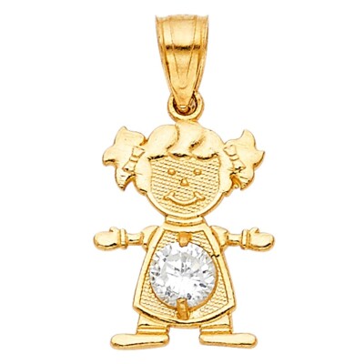 14K Yellow Gold April Birthstone Cubic Zirconia Girl Pendant