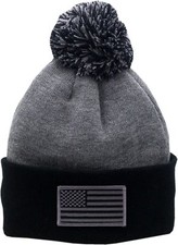 American Flag Cuffed Pom Knit Hat 2-Tone