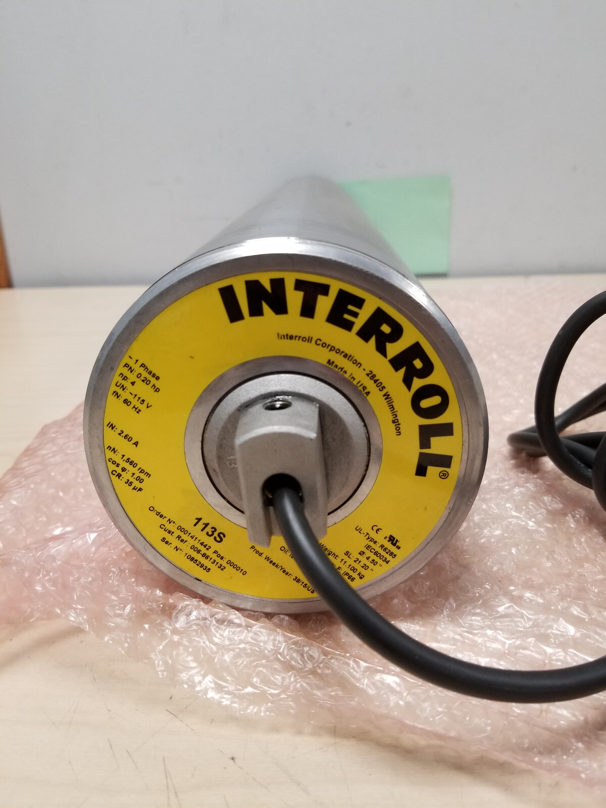 INTERROLL Drum Motor Model 113S 115V 2.60A + 19” x3.5” roller J1552 eBay