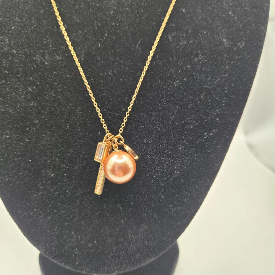 Collar Michael Kors Tono Oro Rosa Perla Cristal Colgante Acentos Foto 2 de 4