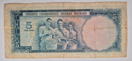 TURKEY 5 LIRE/LIRASI 1930 BANKNOTE - Picture 2 of 2