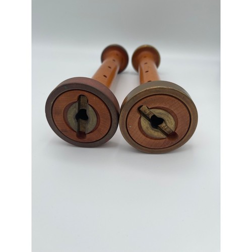 Pair of Antique Wooden Spools, Turn of the Century, Wood and Brass Decor - Picture 5 of 5