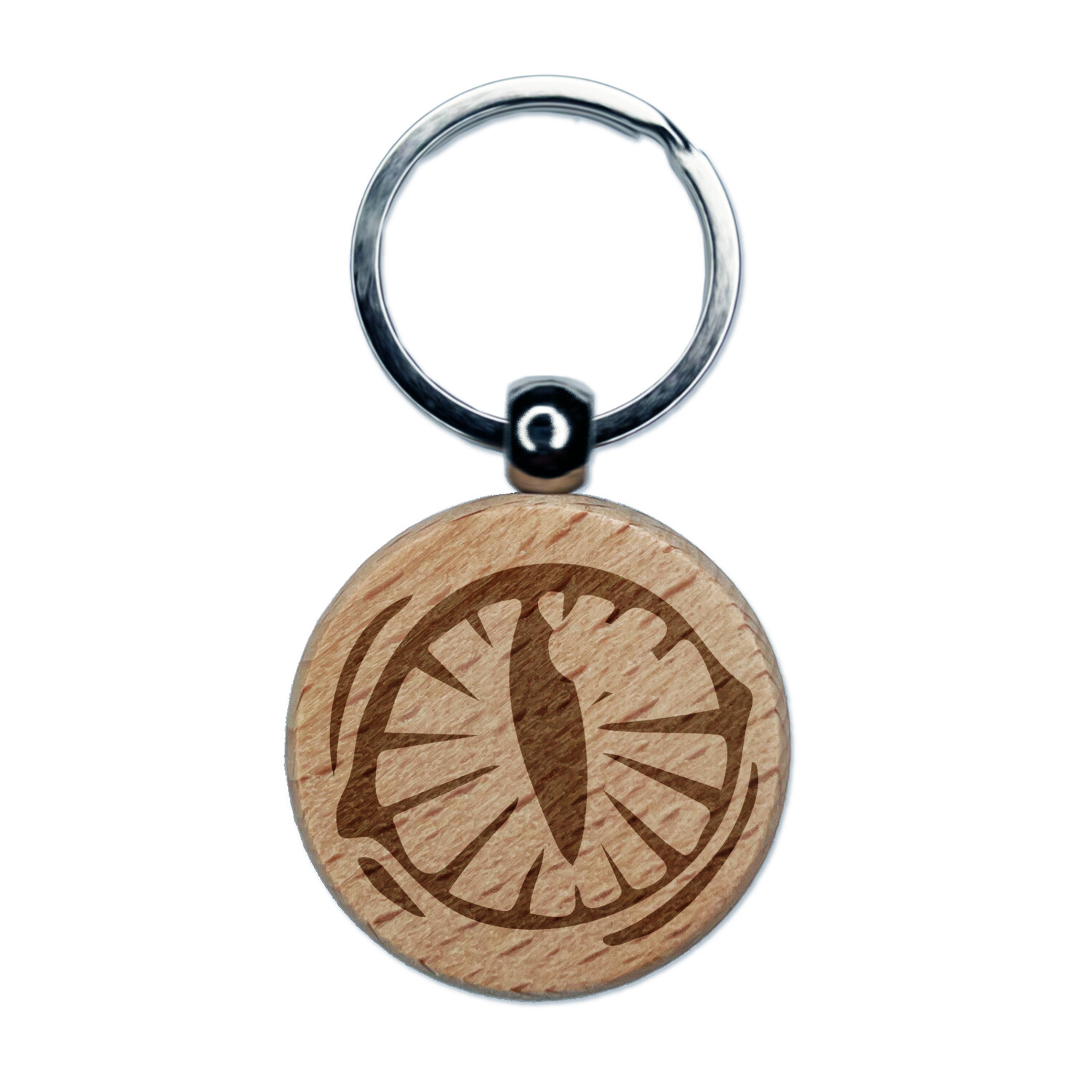 Cat Eye Engraved Wood Round Keychain Tag Charm