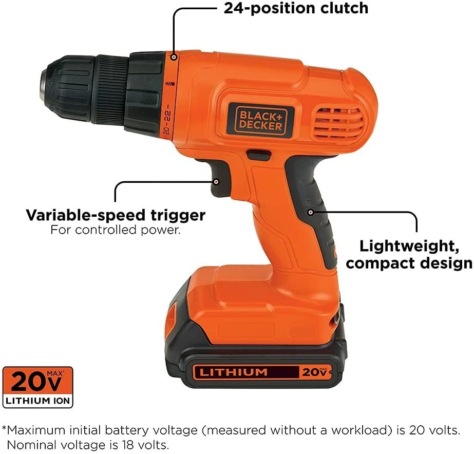 20V Battery Powered MAX Drill and Home Tool Kit, 34 Piece (BDCD120VA)  Orange