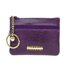 Bottega Fiorentina Italian Made Purple Lizard Print Leather Small Women Key Case