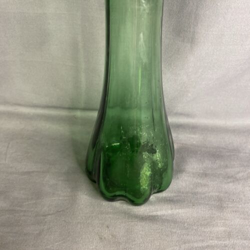 Vintage Five Finger Emerald Green Art Glass Swung Vase Stretch 10” - Picture 4 of 6