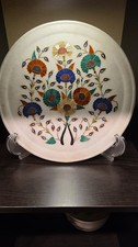 VTG Marble Plate with Precious Gemstone Inlay 11"