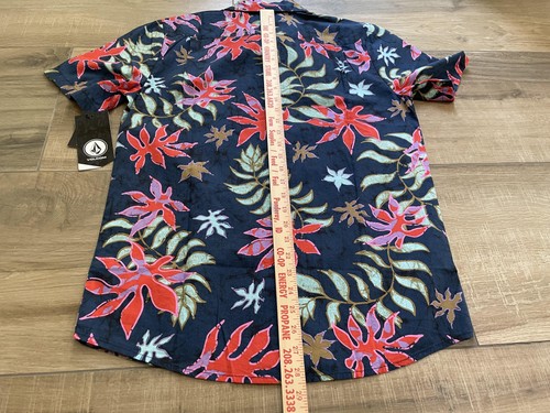Volcom Shirt Mens Small Navy Blue Floral Motion Short Sleeve Classic Fit Top - Picture 8 of 14