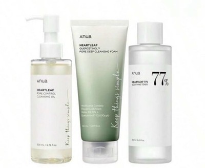 Anua Essential Trio (Oil Cleanser + Deep Cleansing Foam + Calming Toner