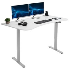 VIVO Electric 63” x 32” Stand Up Desk, White Table Top, Gray Frame