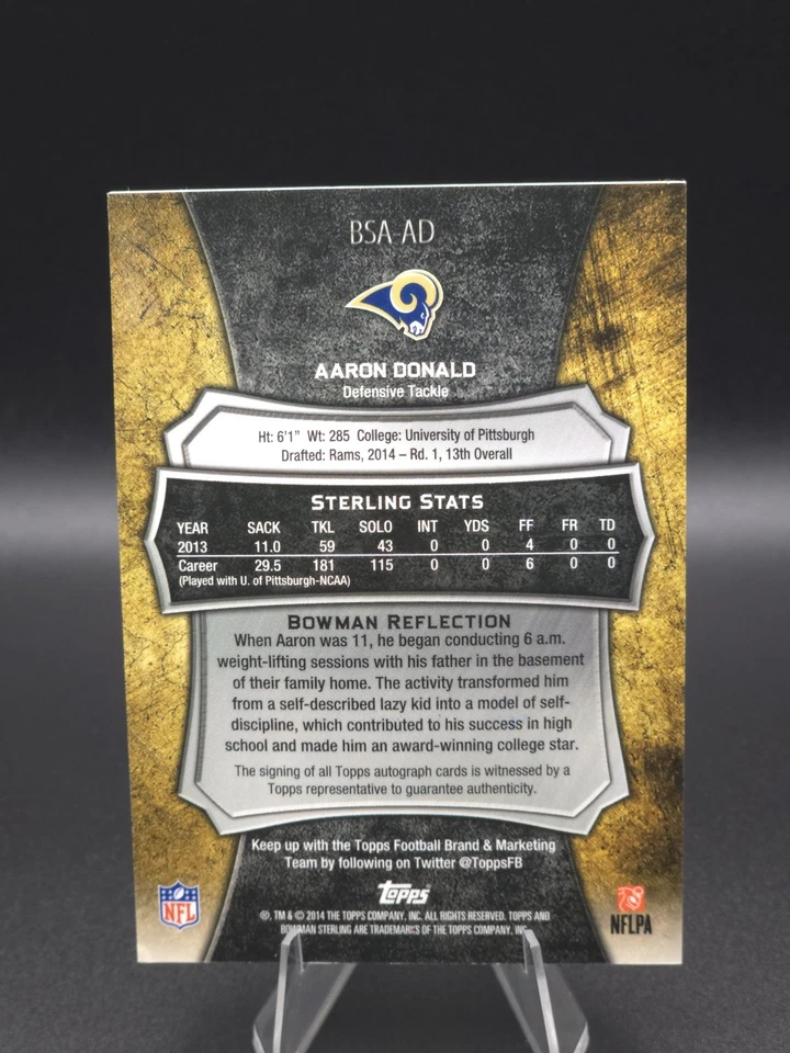Bowman Sterling 2014 Aaron Donald novato automático radiocontrol Rams certificado Topps Foto 2 de 2