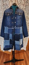 Upcycled Midi Denim Patchwork & Rhinestone Coat Jacket - One of a Kind - medium