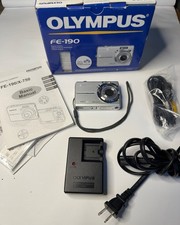Tested Olympus FE-190 6MP Digital Camera Bundle Box Charger Manual Accessories