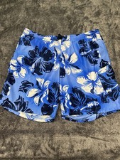 Speedo Swim Trunks XL Blue Floral Hawaiian Board Shorts Mesh Lined Beach Mens