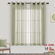 Grommet Pom Pom Sheer Curtains 63 Sage Green - Grommet 52"W x 63"L Pack of 2 