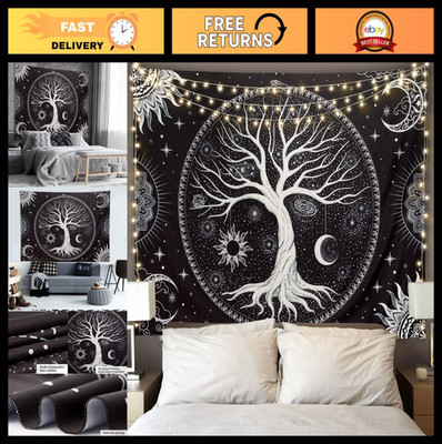 Large Black and White Tree of Life Wall Tapestry - Aesthetic Hippie Decor for Be