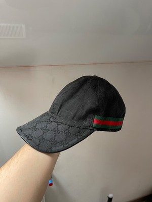Gucci GG Supreme Canvas Baseball Hat Black with Green/Red Web