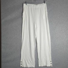 Peck & Peck White Wide Leg Lounge Pants Womens Casual Button Trim Sz L Beachy