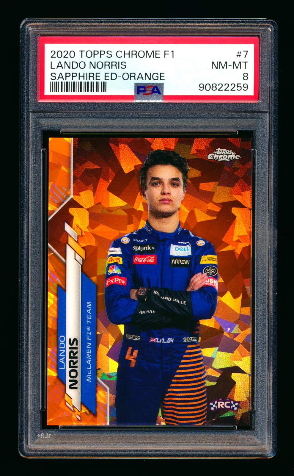 2020 Topps Chrome Sapphire F1 #7 Lando Norris RC Orange Refractor #19/25 PSA 8!