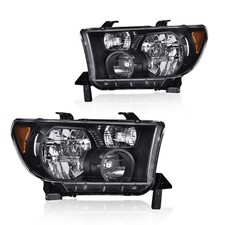 Headlights For 2007-2013 Toyota Tundra White Cover Black Frame Orange Reflector