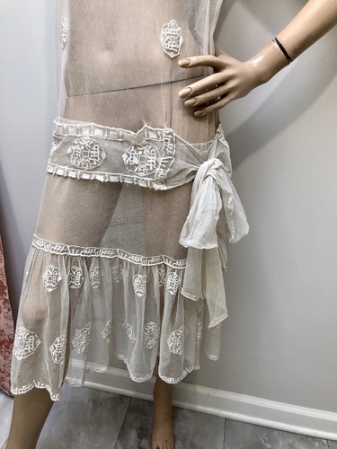 Vintage antik 1920er GATSBY GRASS PARTY Tüllnetz bestickt FLAPPER CHEMISE $ NoRsv - Bild 4 von 11