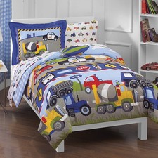 Trucks Tractors Cars Boys 5-Piece Bedding Kids Construction Comforter Sheet S...