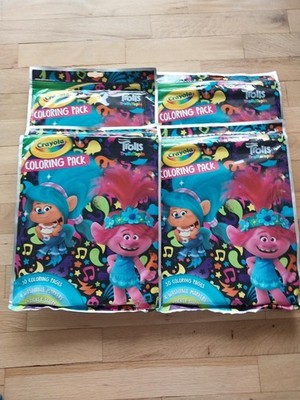 New: Lot of 4 Crayola Trolls Coloring Pks! 30 Pgs, Washable Markers, & Stickers 