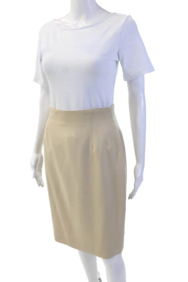 Falda lápiz Emanuel Emanuel Ungaro para mujer hasta la rodilla beige moca lana talla 6 Foto 2 de 4