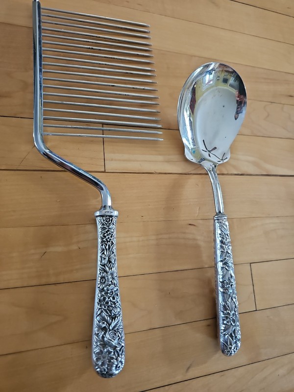 Vintage Serving Spoon &Cake Breaker G H French REPOUSSE Sterling Silver Handle