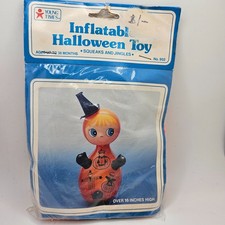 Juguete inflable vintage de Halloween bruja calabaza chirridos jingles sellado nuevo de stock
