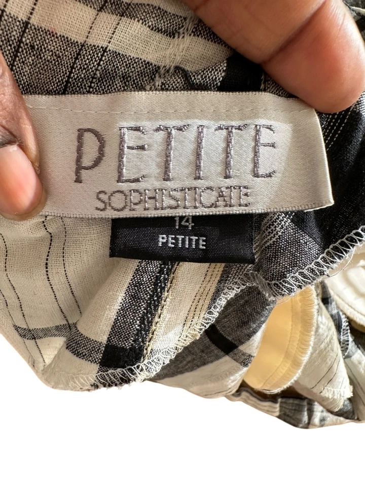 Vintage Black & White Plaid Dress Short Sleeve Midi Cotton Blend Back Tie Sz 14 - Image 4 of 4