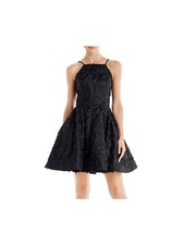 AQUA DRESSES Womens Black Spaghetti Strap Short Fit + Flare Dress 10