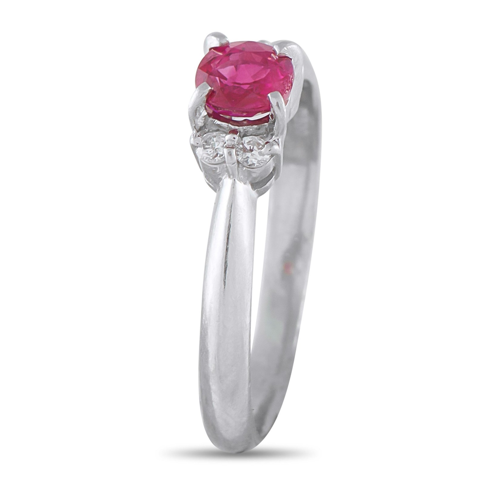 Platinum 0.08ct Diamond and Ruby Ring - image 2